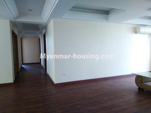 Myanmar real estate - for rent property - No.4616 - Furnished three bedrooms Thazin Condominium room for rent in Ahlone! - living room and corridor view