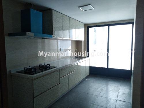 Myanmar real estate - for rent property - No.4616 - Furnished three bedrooms Thazin Condominium room for rent in Ahlone! - kitchen view