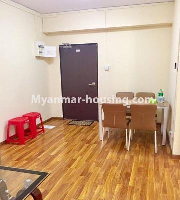 Myanmar real estate - for rent property - No.4618 - Two bedroom Yatana Hninzi condominium room for rent in Dagon Seikkan! - living room and dining area view