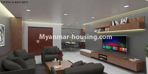မြန်မာအိမ်ခြံမြေ - ငှားရန် property - No.4619 - စမ်းချောင်းမြို့နယ် Sanchaung Garden ကွန်ဒိုတွင် အိပ်ခန်းသုံးခန်းပါသော ဇိမ်ခံအပေါ်ဆုံးလွှာ အခန်းငှားရန် ရှိသည်။living room view