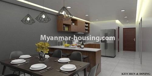 မြန်မာအိမ်ခြံမြေ - ငှားရန် property - No.4619 - စမ်းချောင်းမြို့နယ် Sanchaung Garden ကွန်ဒိုတွင် အိပ်ခန်းသုံးခန်းပါသော ဇိမ်ခံအပေါ်ဆုံးလွှာ အခန်းငှားရန် ရှိသည်။ - dining area view