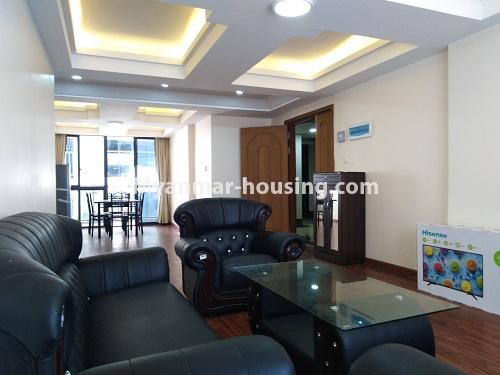 ミャンマー不動産 - 賃貸物件 - No.4622 - Furnished Thazin Condominium room for rent in Ahkibe! - living room view