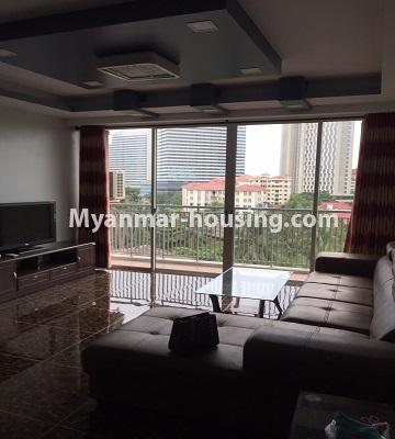 Myanmar real estate - for rent property - No.4624 - Furnished Space Condominium with three bedrooms for rent in Yankin! - living room view