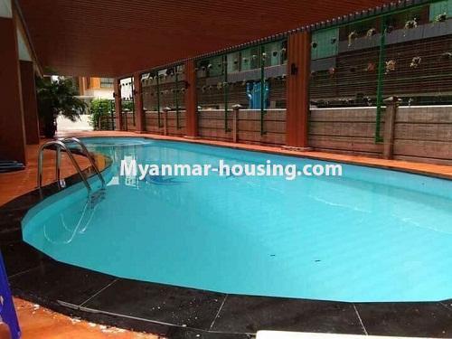 မြန်မာအိမ်ခြံမြေ - ငှားရန် property - No.4633 - လှိုင်မဟာဆွေကွန်ဒိုတွင် ပရိဘောဂပါသော ကွန်ဒိုခန်း ငှားရန်ရှိသည်။swimming pool view