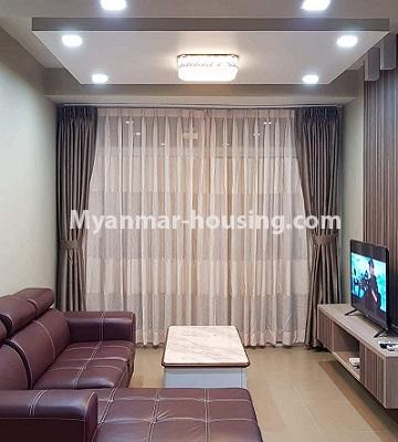 ミャンマー不動産 - 賃貸物件 - No.4643 - Three bedroom unit in Star City Condominium building for rent in Thanlyin! - living room view