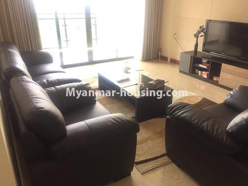 Myanmar real estate - for rent property - No.4644 - Two bedroom Golden City Condominium room for rent in Yankin! - Living room view