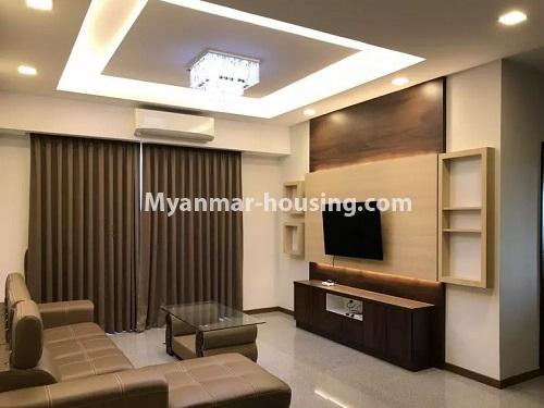 缅甸房地产 - 出租物件 - No.4653 - Furnished Twin Centro Condominium room for rent in Sanchaung! - living room view]