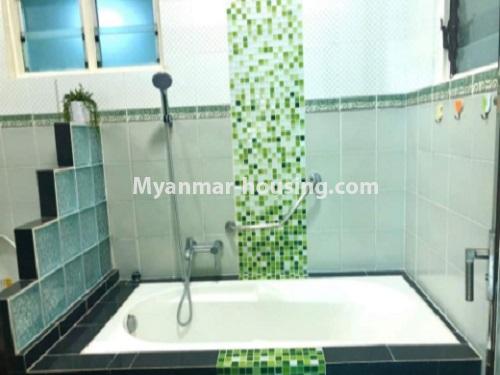 Myanmar real estate - for rent property - No.4686 - Nice condominium room in Shwegonedaing Tower for rent. - bathtub view of master bedroom 