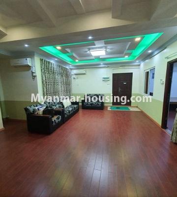 Myanmar real estate - for rent property - No.4688 - Large Zawtika Condominium room with tow BH for rent in Thin Gann Gyun! - living room view