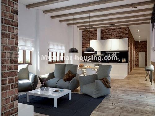 ミャンマー不動産 - 賃貸物件 - No.4692 - Three BHK serviced apartment for rent in Bahan! - living room view