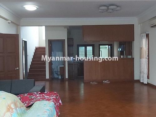 Myanmar real estate - for rent property - No.4696 - Half and three storey landed house for big office or home office for rent in Yankin! - first floor living room view