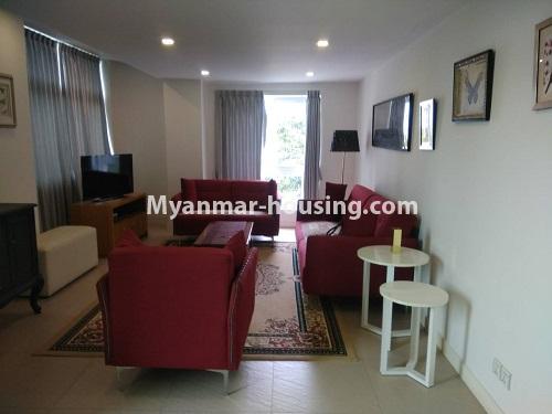 Myanmar real estate - for rent property - No.4712 - 3 BHK condominium room for rent near Kandawgyi Lake and Chatrium Hotel, Tarmway! - living room view