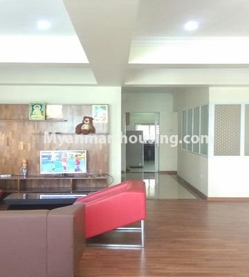 Myanmar real estate - for rent property - No.4723 - Large 3 BHK condominium room for rent near Myaynigone! - living room view