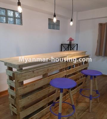 Myanmar real estate - for rent property - No.4729 - Furnished two bedroom mini condominium room for rent near Myaynigone, Sanchaung! - small bar counter view