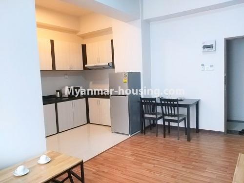 Myanmar real estate - for rent property - No.4770 - 1 BHK Myannandar Residence Serviced Room for rent in Yankin! - kitchen and dining area view