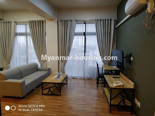 Myanmar real estate - for rent property - No.4772 - 1 BHK Myannandar Serviced Room for rent in Yankin! - living room view