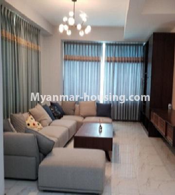 မြန်မာအိမ်ခြံမြေ - ငှားရန် property - No.4788 - လမင်း Luxury Condo တွင် ပြင်ဆင်ပြီး အခန်းတစ်ခန်း ငှားရန်ရှိသည်။ - living room view
