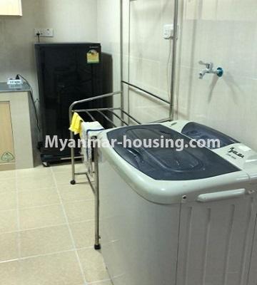 Myanmar real estate - for rent property - No.4790 - Two bedroom Ayar Chan Thar condominium room for rent in Dagon Seikkan! - laundry area view