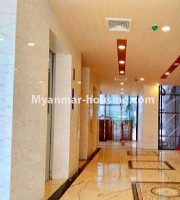 Myanmar real estate - for rent property - No.4845 - Two bedroom Ayar Chan Thar condominium room for rent in Dagon Seikkan! - lift hallway view