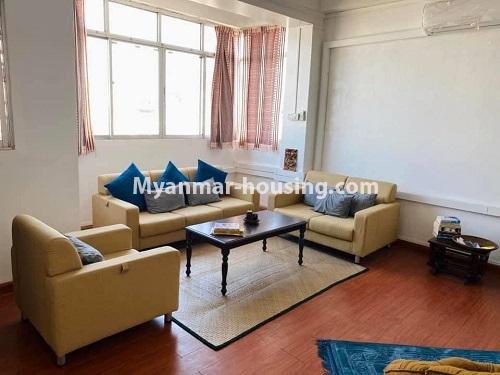 Myanmar real estate - for rent property - No.4876 - 3 BHK condominium room for rent in the heart of Yangon! - living room view