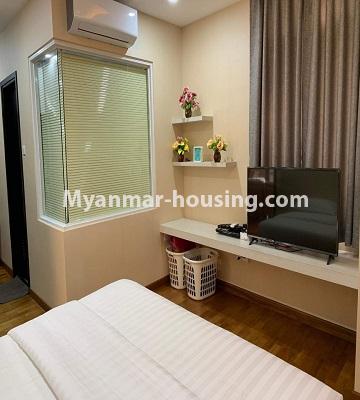 Myanmar real estate - for rent property - No.4895 - Furnished New Condominium Room in KBZ Tower for rent in Sanchaung! - bedroom view