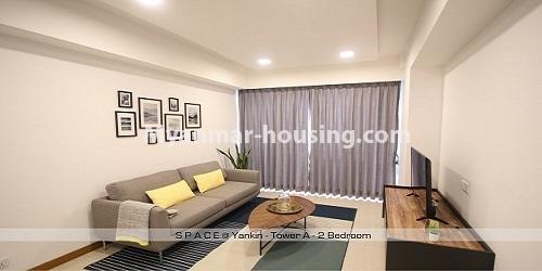 缅甸房地产 - 出租物件 - No.4902 - Furnished 2BHK Space Condominium Room for rent in Yankin! - living room view