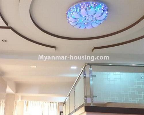 Myanmar real estate - for rent property - No.4909 - Two Bedroom Classic Strand Condominium Room with Half Attic for Rent in Yangon Downtown! - livnig room ceiling and attic view