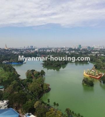 Myanmar real estate - for rent property - No.4926 - Luxurious Kantharyar Residence Condominium Room for Rent, near Kandawgyi Lake! - pagoda and lake view
