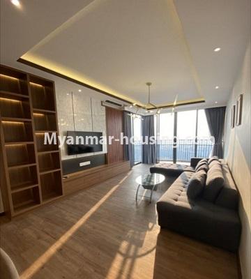 Myanmar real estate - for rent property - No.4926 - Luxurious Kantharyar Residence Condominium Room for Rent, near Kandawgyi Lake! - living room view