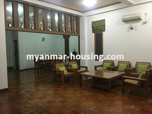 缅甸房地产 - 出售物件 - No.2966 - Nice Landed House with Spacious Compound for Sale near Inya Lake! - View of the living room.