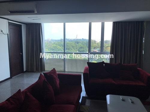 Myanmar real estate - for sale property - No.3131 - A Good Condominium for Sale in Ahlone. - Living area with Shwe Dagon View