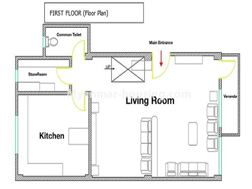 缅甸房地产 - 出售物件 - No.3366 - Hong Kong Type Apartment for sale in front of the Aung San Stadium, Mingalar Taung Nyunt! - first floor plan