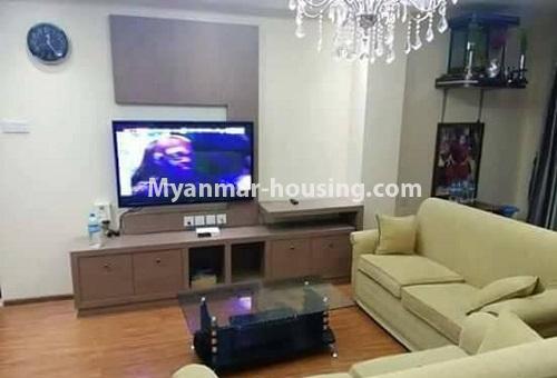 Myanmar real estate - for sale property - No.3413 - Decorated 3BHK condominium room for sale near Hledan Junction! - living room view