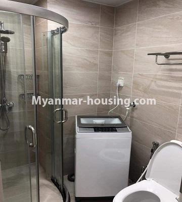 Myanmar real estate - for sale property - No.3418 - Two bedroom Golden City Condominium room for sale in Yankin! - master bedroom bathroom view